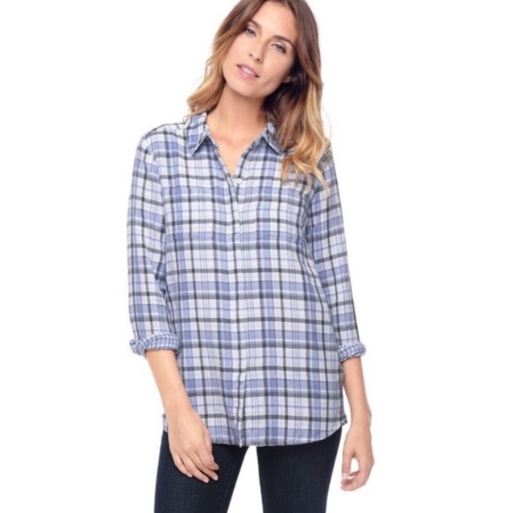 Flannel white blue and grey size small